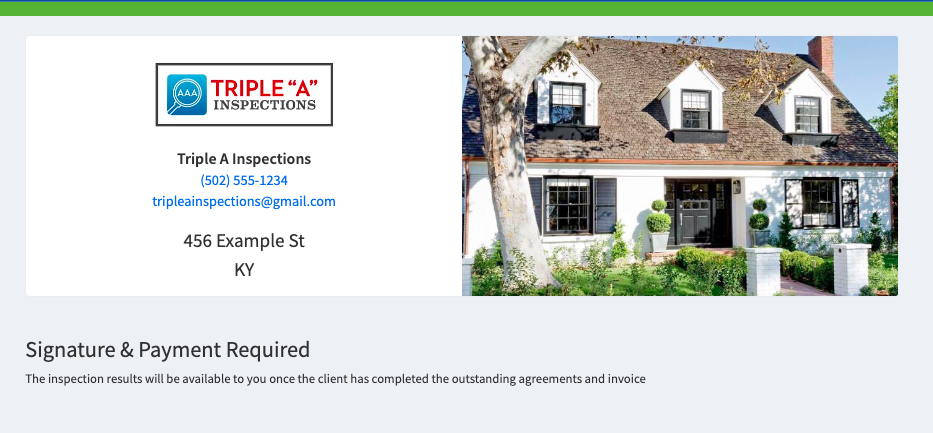 Agent view of the client portal while the client still needs to sign or pay